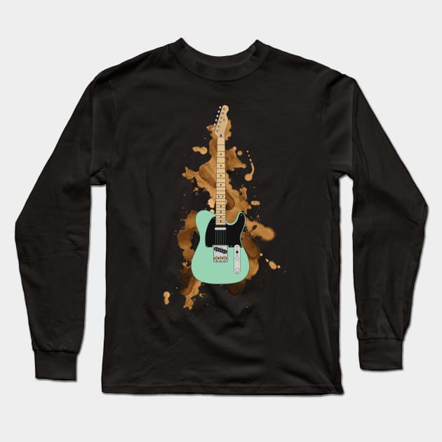 T-Style Electric Guitar Maple Surf Green Color Long Sleeve T-Shirt by nightsworthy